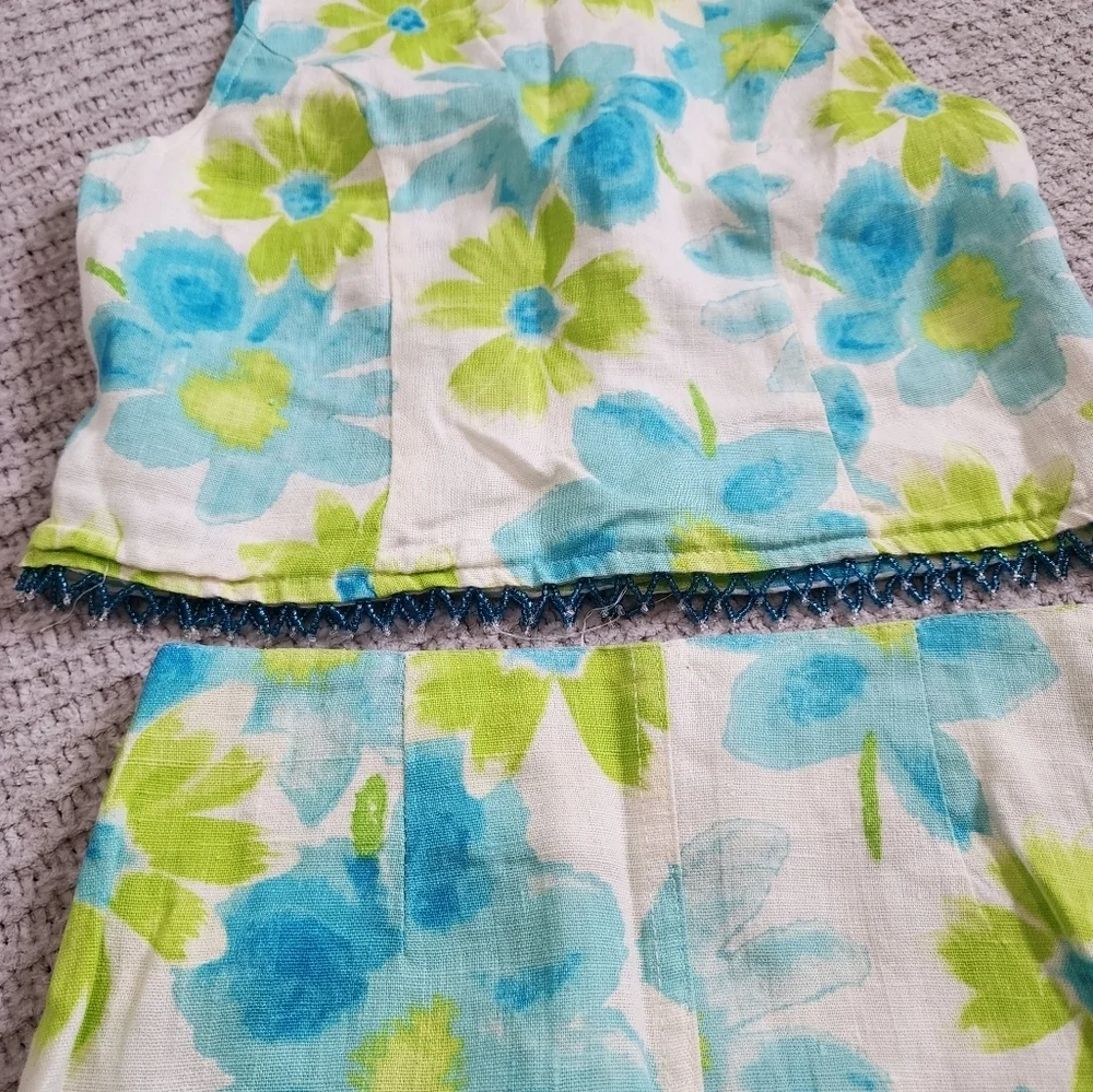 Vintage Floral Linen Skirt Set Size 10